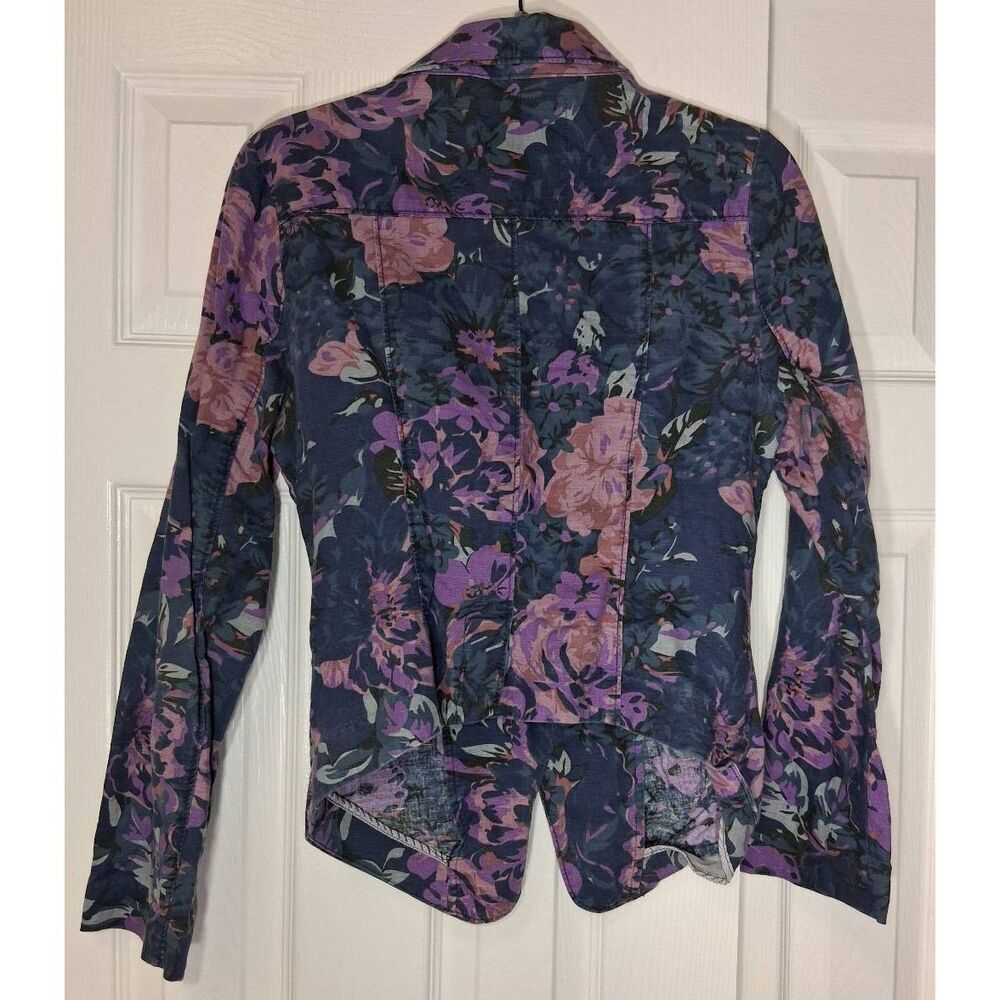 Free People womens size 6 linen lightweight jacket blue purple spring summer - Picture 6 of 10